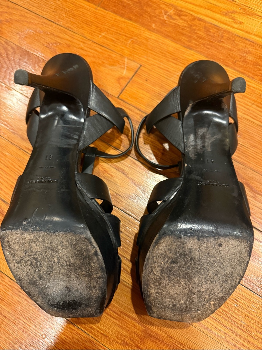 Saint Laurent YSL Tribute 315490 Black Leather Platform Heels EU 41 US 11 - Picture 5 of 7
